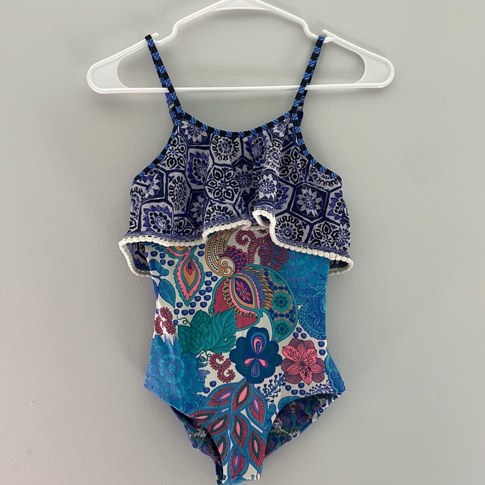Maaji kids size 12 blue patterned one piece bathing suit